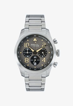 Orologio cronografo Breil Tribe in acciaio inox con quadrante nero, tre quadranti secondari, scala tachimetrica, finestra della data e lancette e indicatori luminosi.