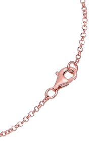 Chaîne en métal rose gold avec de petits maillons, dotée d'un fermoir en mousqueton. La surface est lisse et brillante.