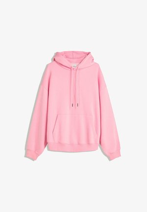 Lyserød hættebluse med en frontlomme, snoretræk i hætten og afslappet pasform. Fremstillet af blødt stof med ribbede manchetter og kant. Minimalistisk design.