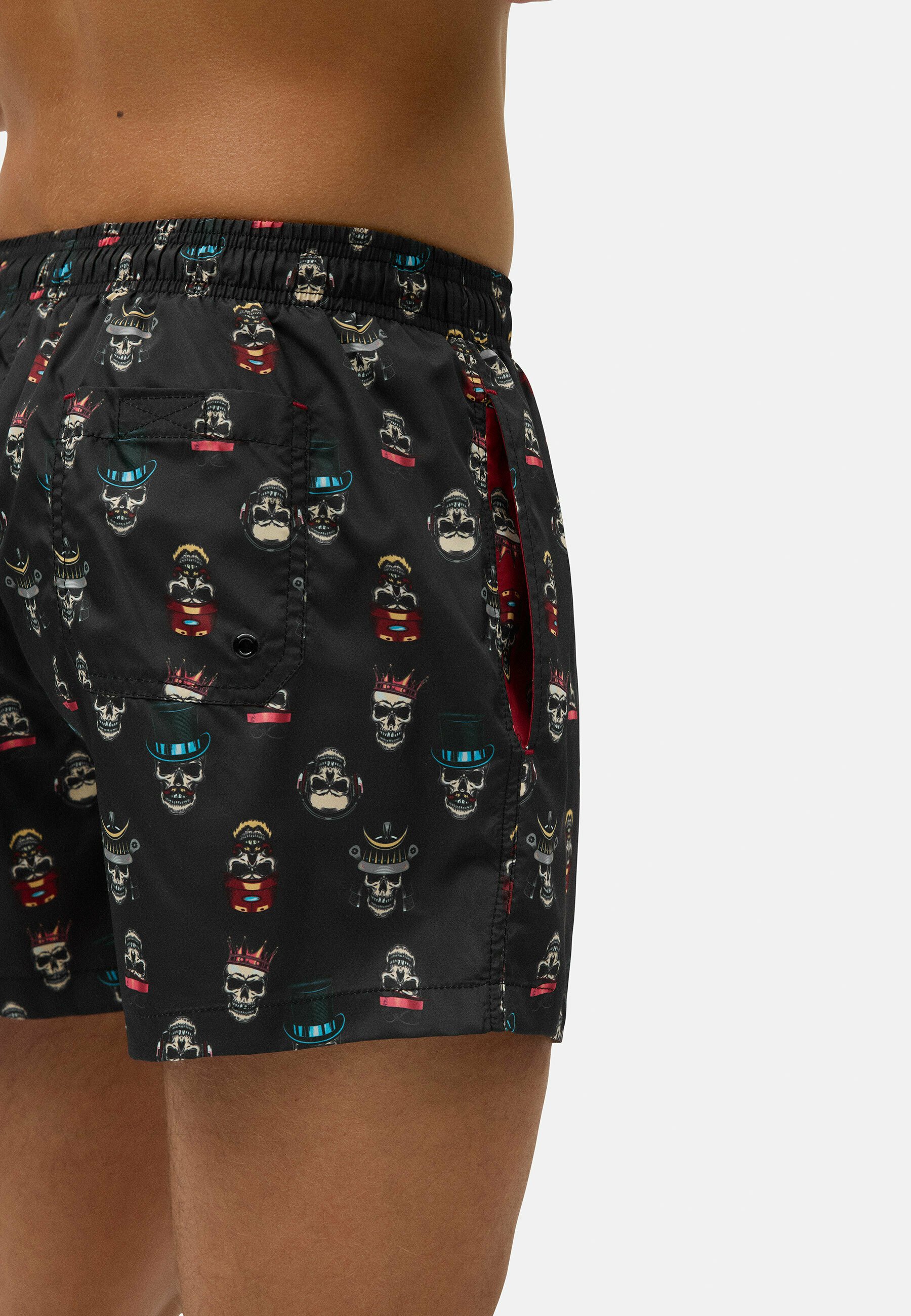 Ysabel Mora Herren-Badeshorts Mit Totenkopf-Design – Schnell Trocknend, 100% Polyester, In Rot