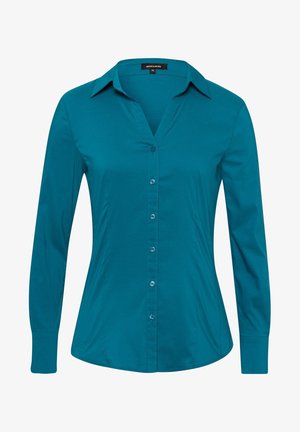 Blusa a maniche lunghe color verde canna da zucchero con bottoni, colletto a punta e cuciture sagomate, taglia 36, marca More & More.