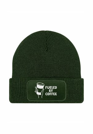 MIT PATCH  SPRUCH FUELED BY COFFE - Beanie - oliv