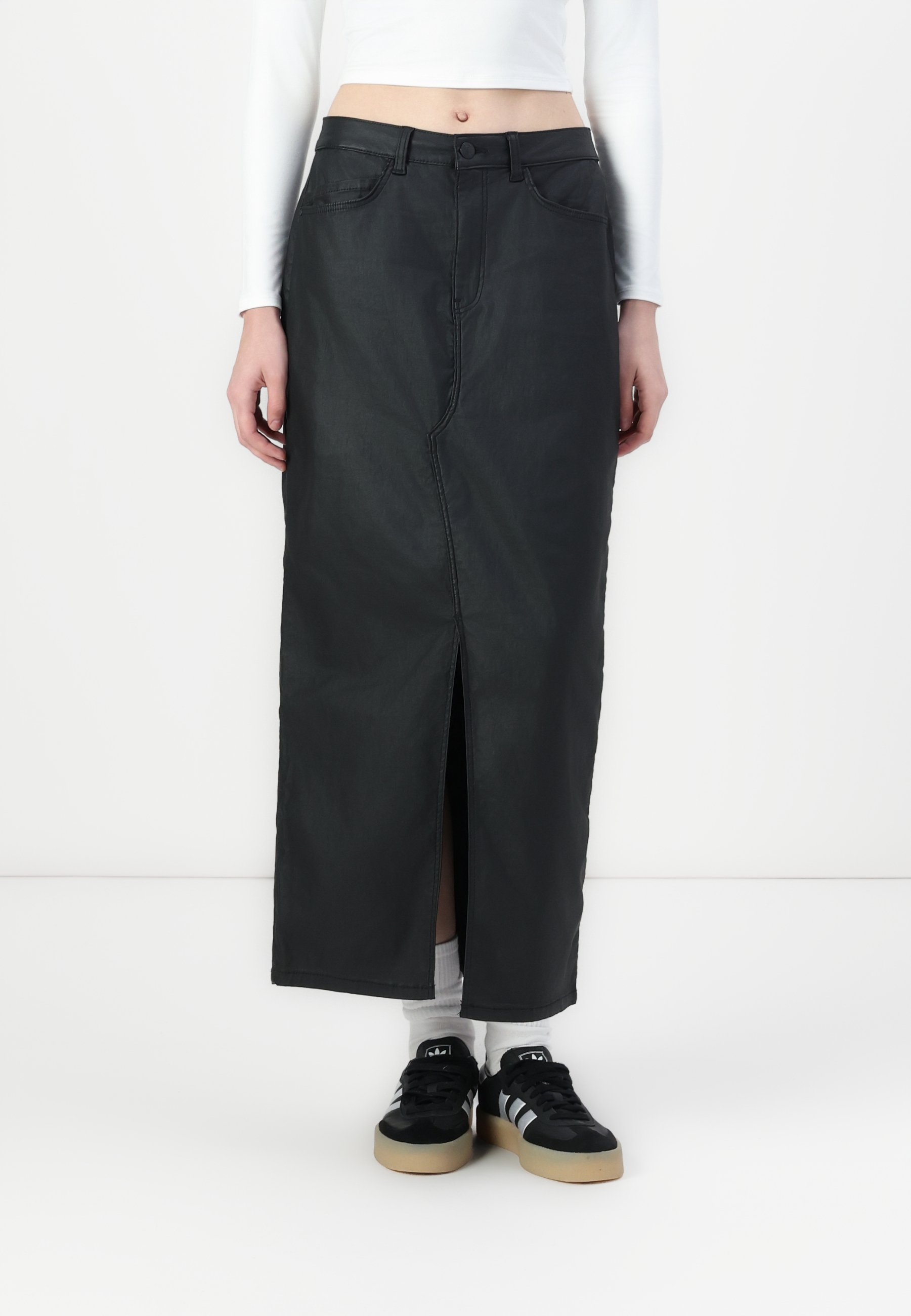 NOISY MAY Dames Denim Midi Rok - Split Aan Voorzijde, Gemiddelde Taille, Rits En Knoopsluiting, Casual Jeansrok Vi478bl