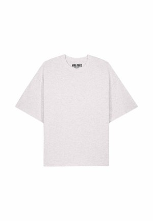 T-shirt oversize a maniche corte di colore grigio chiaro con scollo rotondo e etichetta "MIRA PARIS" stampata all'interno del colletto.
