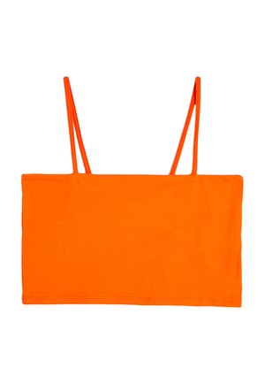 Orange bomulds crop top med tynde stropper. Har et ensfarvet design, rektangulær form og glat tekstur, velegnet til afslappet brug.