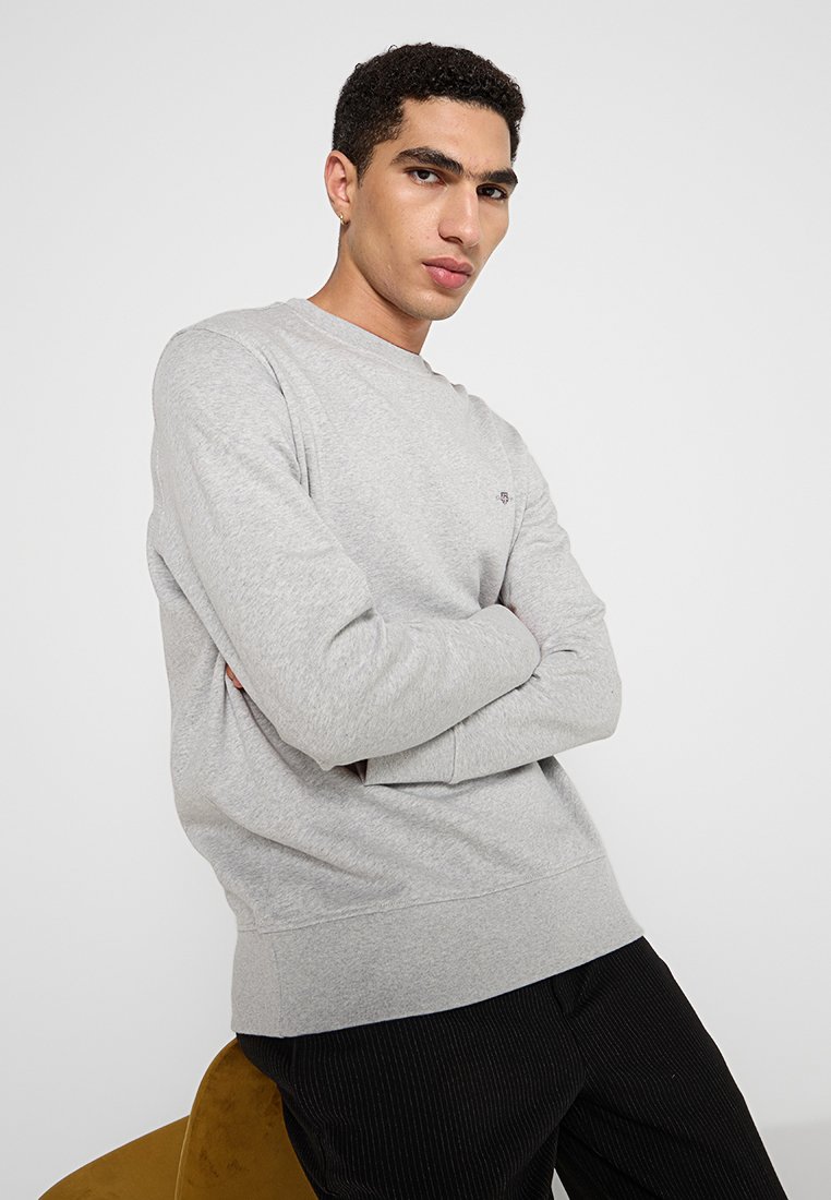 Jasnoszara bluza z długim rękawem, z prążkowanymi mankietami i dołem, z małym logo na piersi. Wykonana z miękkiego, teksturowanego materiału.