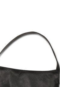 Zwarte leren handtas met een gestructureerd oppervlak. Beschikt over een enkele, slanke schouderband en een open ontwerp. Geen zichtbare hardware of accenten.