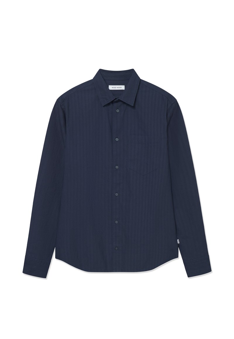 Marineblauses Langarmhemd mit vertikalen Streifen, Button-Down-Kragen, einer Brusttasche und abgerundetem Saum. Aus weichem Stoff gefertigt.