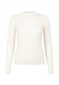 Witte geribde trui met een hoge hals, slim fit en verticale streepprint. Gemaakt van zacht breimateriaal, met een textuurdesign.