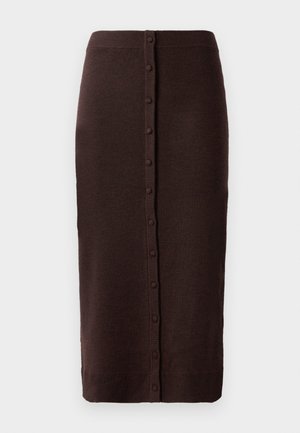 Victoria Beckham BUTTON DETAIL MIDI SKIRT - Pencil skirt - dark chocolate