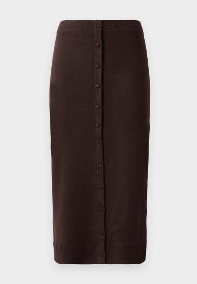 Victoria Beckham BUTTON DETAIL MIDI SKIRT - Kynähame - dark chocolate