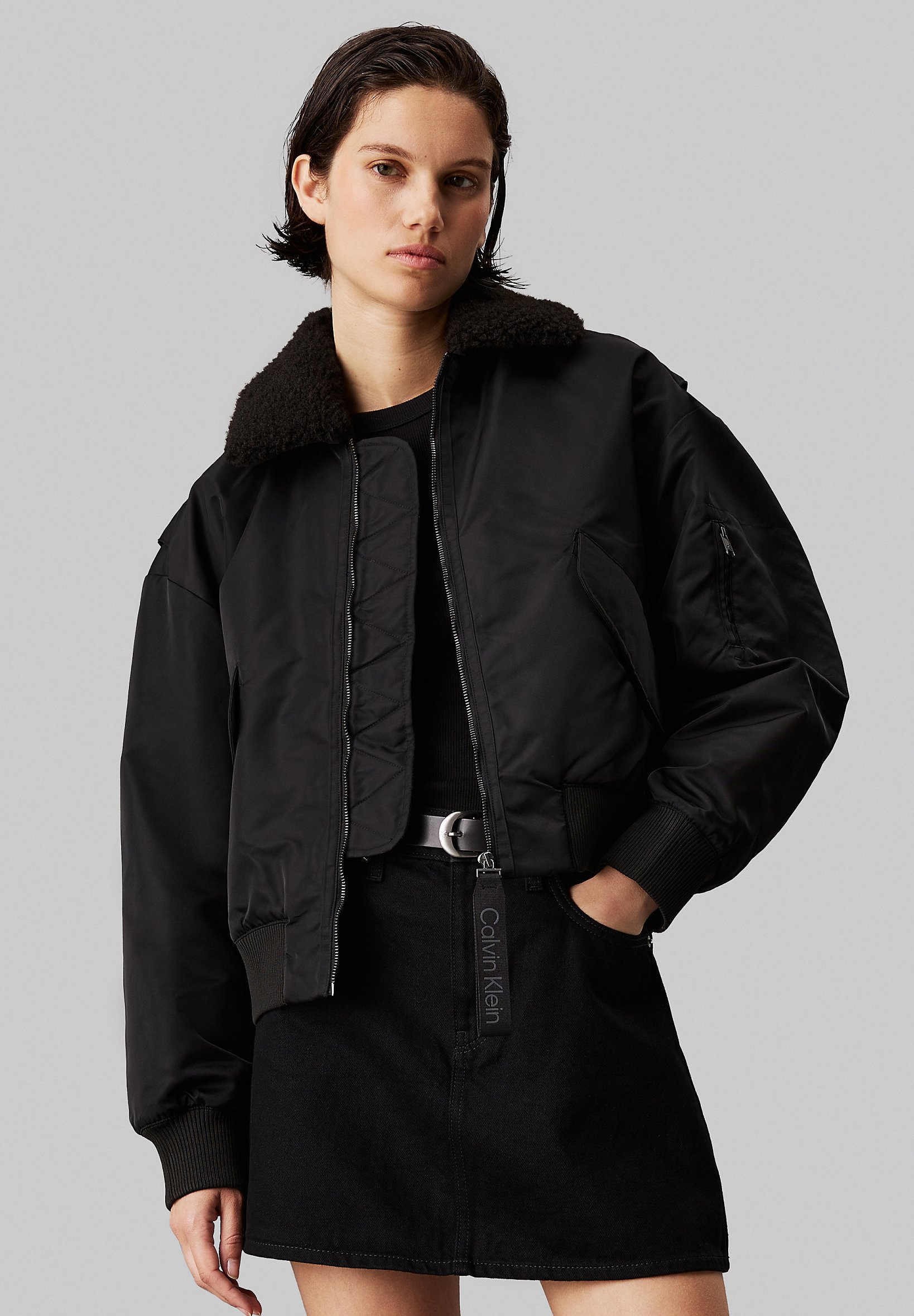 Faux Leather Jacket Bomber Jacket Calvin Klein Jeans Jacket Black