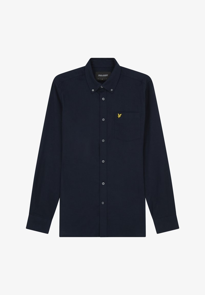 Navyblauwe longsleeve shirt van katoen met een button-down kraag, voorzien van een borstzak en een gele geborduurde adelaar logo.