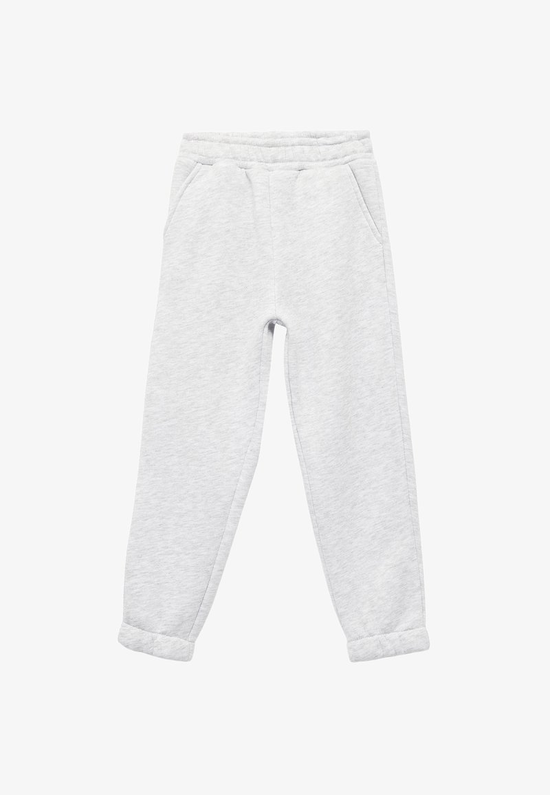 Lys grå sweatpants lavet af blødt materiale, med elastisk talje, sidelommer og opkrøllede cuff på anklerne.