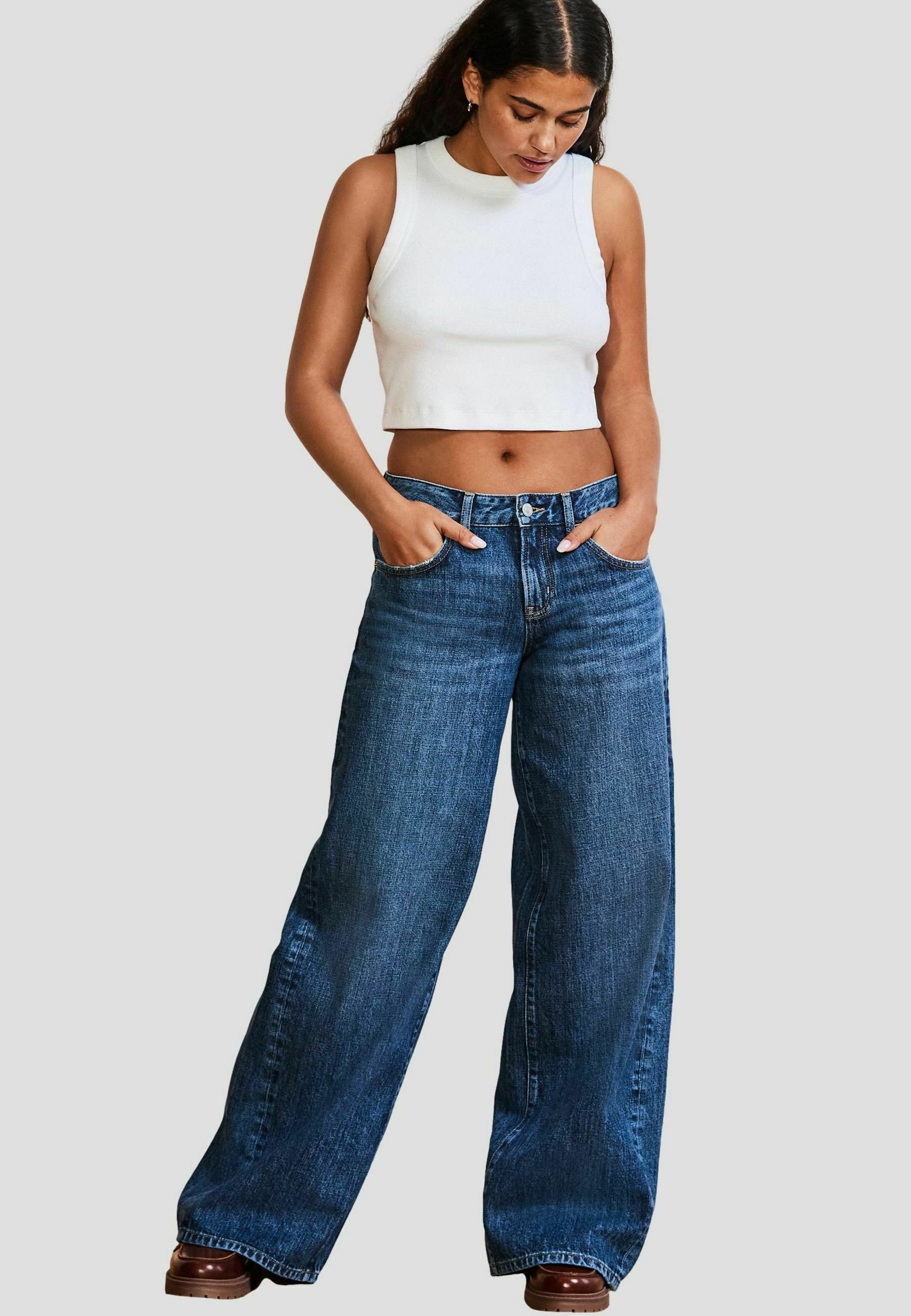 Next PETITE FIT SUPERWIDE Vaqueros a campana dark blue/azul