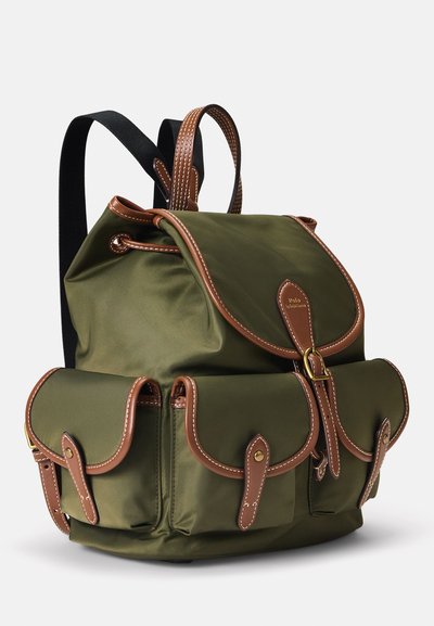 Polo Ralph Lauren LEATHER TRIM TWILL BELLPORT BACKPACK - Σακίδιο πλάτης - company olive