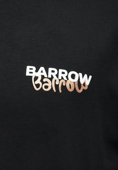 Μαύρο ύφασμα με τη λέξη "BARROW" τυπωμένη δύο φορές, επάνω με έντονα λευκά κεφαλαία γράμματα και κάτω με μπεζ πεζά γράμματα που αλληλεπικαλύπτονται.