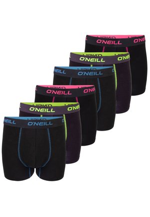 Set van zes zwarte boxershorts met contrasterende, kleurrijke taillebanden en stiksels in blauw, groen en roze, merk O'Neill.
