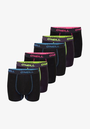 Set van zes zwarte boxershorts met contrasterende, kleurrijke taillebanden en stiksels in blauw, groen en roze, merk O'Neill.