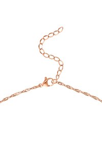 Naszyjnik z łańcuszka w kolorze różowego złota, z owalnym wzorem ogniw, teksturowaną powierzchnią i zapięciem na zatrzask w kształcie homara. Długość łańcuszka jest regulowana.
