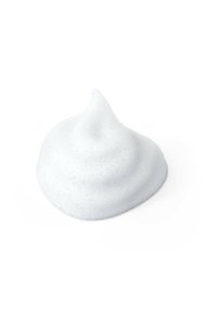 White foamy texture shaped into a peak, with a smooth surface and small bubbles, resembling whipped cream or shaving foam.
