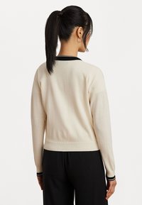 Lauren Ralph Lauren Petite TWO-TONE COTTON-BLEND CARDIGAN - Kardigán - mascarpone cream/black
