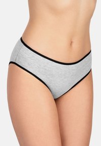 Slip in cotone di colore grigio melange, con un elastico nero in vita e aperture per le gambe, caratterizzato da un design classico a slip con bordi senza cuciture.