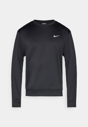 Μαύρο φούτερ με μακριά μανίκια, κατασκευασμένο από λείο ύφασμα, με στρογγυλή λαιμόκοψη, ριμπ μανσέτες και λευκό λογότυπο Nike στο στήθος.