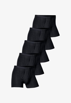 Sorte bomulds boxerbriefs med en tætsiddende pasform, elastisk talje og forreste pose, arrangeret i en række med en glat tekstur.