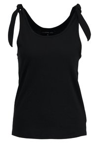 Zwarte mouwloze tanktop met een ronde hals en strikbandjes op de schouders, maat S, eenvoudige design.