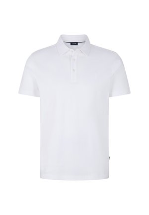 Weiße Poloshirt aus Baumwolle, mit einem klassischen Kragen, Drei-Knopf-Leiste, kurzen Ärmeln und einem dezenten Logo auf der Brust.