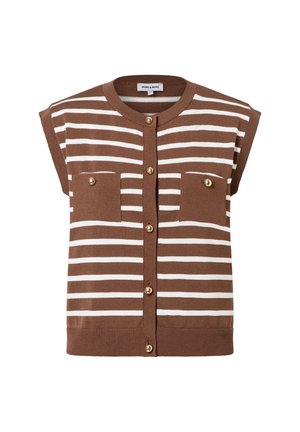 More & More Waistcoat - knit stripes sweet toffee offwhite