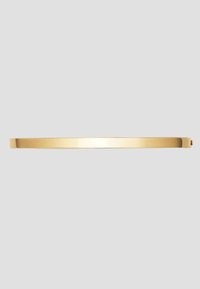 Gold metal bangle bracelet, flat design with a smooth surface, featuring a simple, seamless construction and a polished finish.
