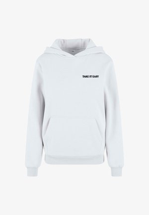 Hoodie aus Baumwollmischung in Weiß, mit einer vorderen Tasche und dem schwarzen Text "TAKE IT EASY" auf der linken Brust. Gerippte Bündchen und Saum.