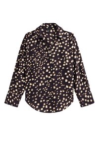 Overhemd met lange mouwen in donker marineblauw met een verstrooid beige-wit dessin. Voorzien van een klassieke kraag, knoopsluiting aan de voorkant en een ontspannen pasvorm.