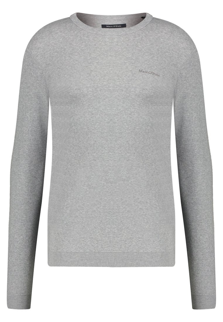 Light gray long-sleeve crewneck sweater with subtle Marc O’Polo logo on the left chest, ribbed cuffs, and hem.