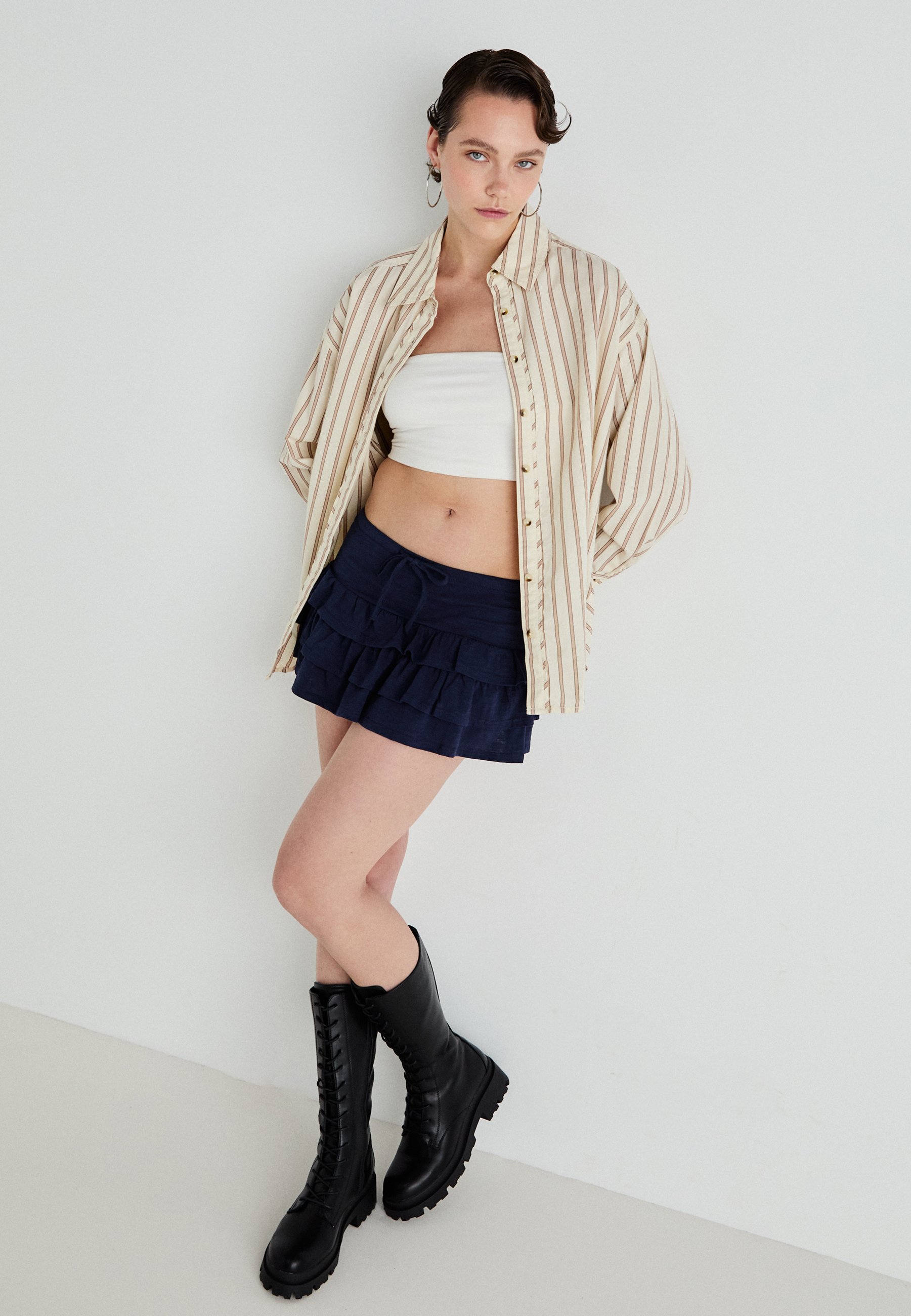 Gina Tricot FRILL SKIRT - Mini skirt - navy/dark blue - Zalando.co.uk