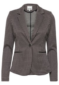Checked blazer in brown and white tones, featuring a single button closure, notched lapels, and two front pockets. Tailored fit.