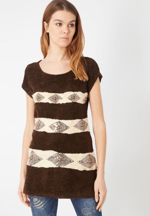 CON DETALLE DE LENTEJUELAS - Camiseta estampada - marrón