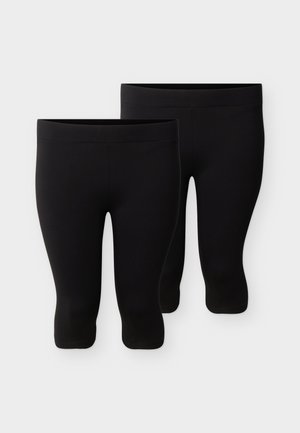 Deux paires de leggings noirs mi-genoux avec ceintures élastiques, présentées sur un fond blanc uni.
