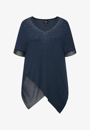 Ulla Popken, LAYERED SHORT SLEEVE RHINESTONE - Blůza - navy blue