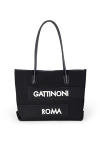 Svart nätväsk med två långa handtag, med vitt broderat text "GATTINONI" och "ROMA" på frampanelerna.