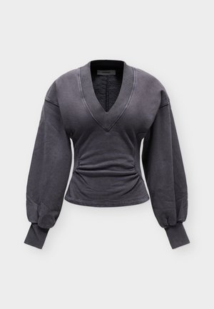 Topshop, TSRIMA V NECK CINCH WAIST - Sweatshirt - black