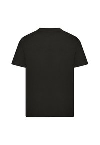 Plain black short-sleeve t-shirt shown from the back with a crew neckline on a white background.