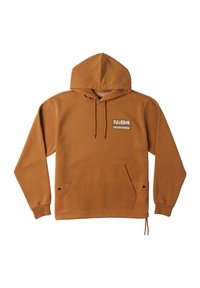 Felpa marrone con cappuccio, caratterizzata da una tasca frontale, colletto con cordino e logo "No.94 DC Shoes" sul petto. Tessuto morbido.