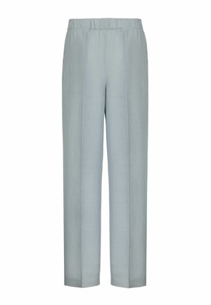 Lyseblå bukser med lige ben, elastisk talje og forreste pressefolder, vist på en hvid baggrund.