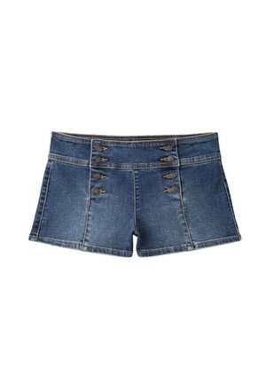 Stradivarius, BUTTON DENIM SHORTS - Farkkushortsit - mottled blue