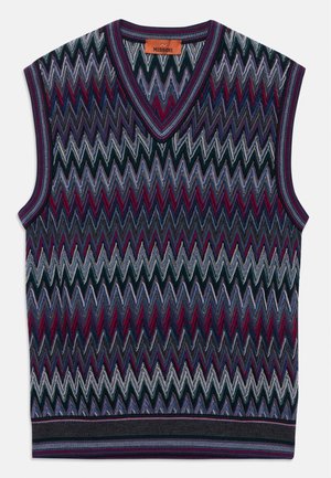 V NECK - Chaleco - burgundy/blue/grey