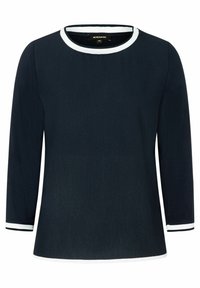 Mörkblå långärmad topp med rund halsringning i vitt och vita manschetter. Tillverkad av ett mjukt tyg med en avslappnad passform.