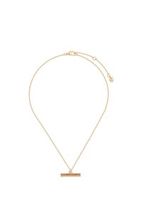 Gaiša zelta ķēdīšu kaklarota ar taisnstūrveida piekariņu, kurā izvietotas mazas daudzkrāsainas dārgakmeņi, omāra aizdare un regulējami posmi.